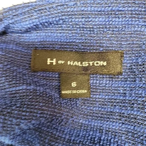 H by Halston Womens Tweed Jacket Size 6 Blue Zippers Asymmetrical Stretchy‎ - Picture 7 of 8